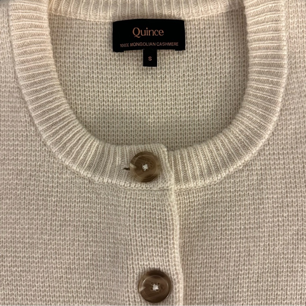 Quince Mongolian Cashmere Structured Crewneck Bell Sleeve Cardigan Cream Size S - Picture 3 of 5